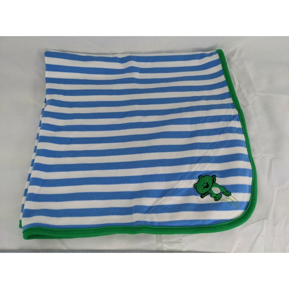 Little Me Green Frog Blue Stripe Baby Blanket About 26x‎ 30 Inch